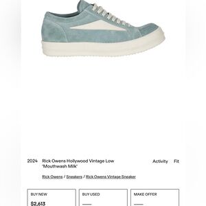 Rick Owens Hollywood Vintage Low Sneakers in Light Blue